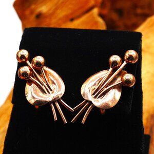 Vintage Napier Sterling Modernist Leaf & Buds Earrings Gold Vermeil Clip-ons